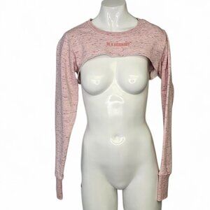 Gymshark Womens Super Cropped Pullover Sweater, Bolero, Pink, Heathered, Small